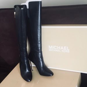 Black Knee-High Side Zipper Stiletto Boots
